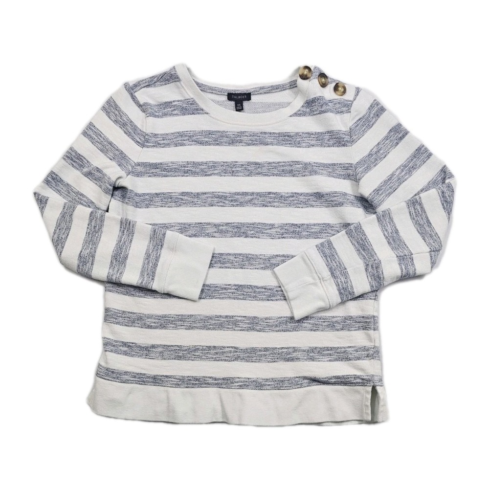 Talbots Women's Pullover Sweater  Top Gray White Striped Petite Sz XSmall Casual